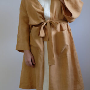 Linen Robe - Cosy Caramel with Whisper White Trim